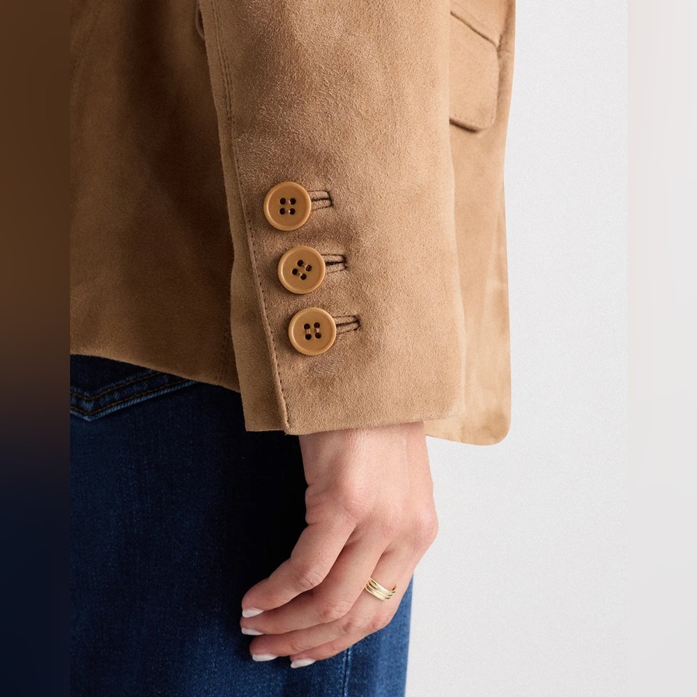 Quince Women 100% Suede Blazer Pecan Brown Outerwear L - Picture 5 of 11